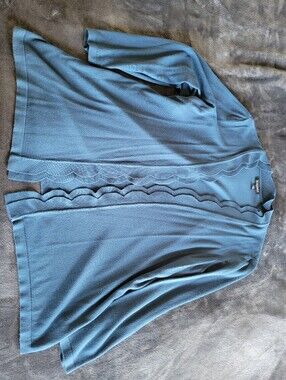 Roz & Ali Teal Double Scallop Trim Cardigan